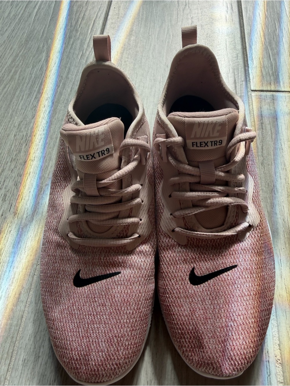 Nike Pink Knit Flex TR9 Training Sneakers with Black Swoosh